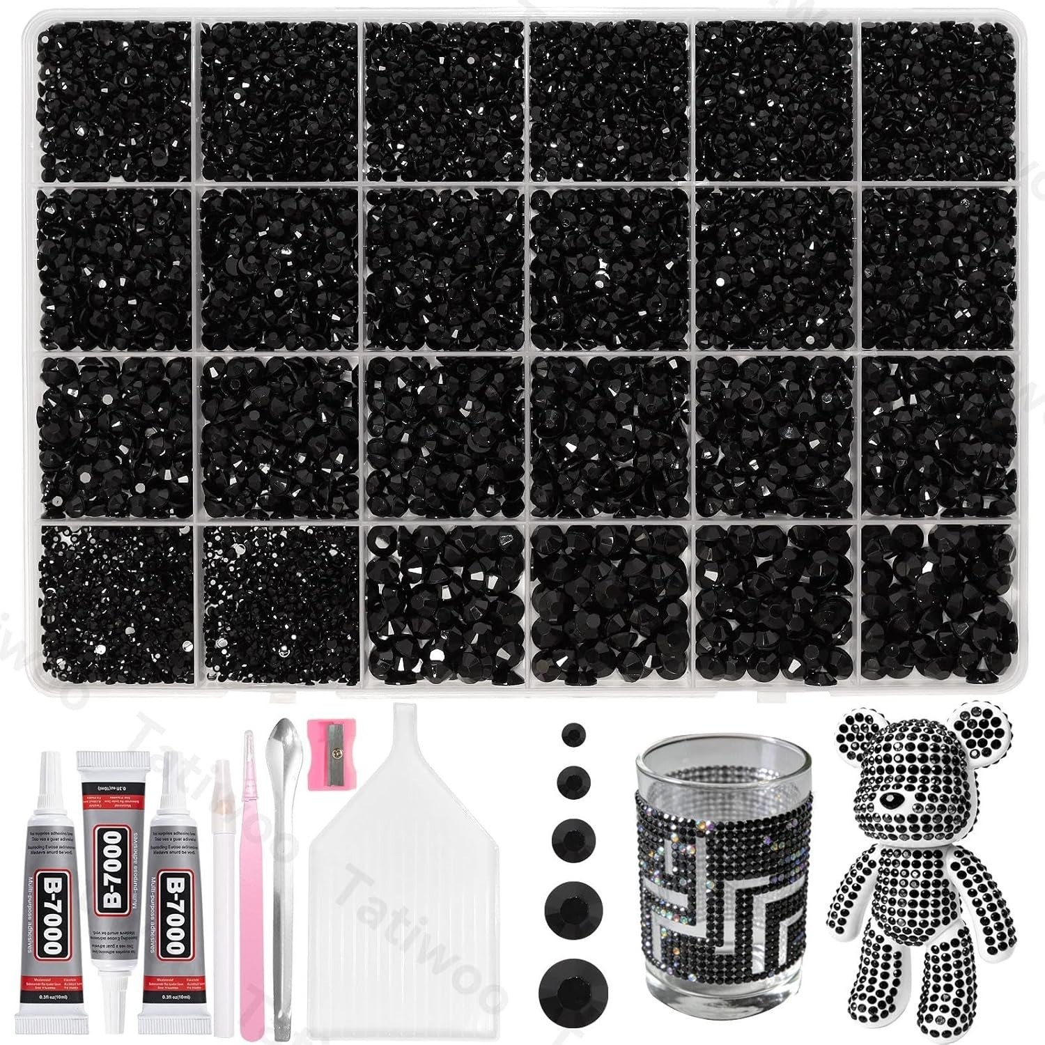 20000Pcs Black Flatback Jelly Resin Rhinestones for Bedazzling, Mix Sizes Crysta