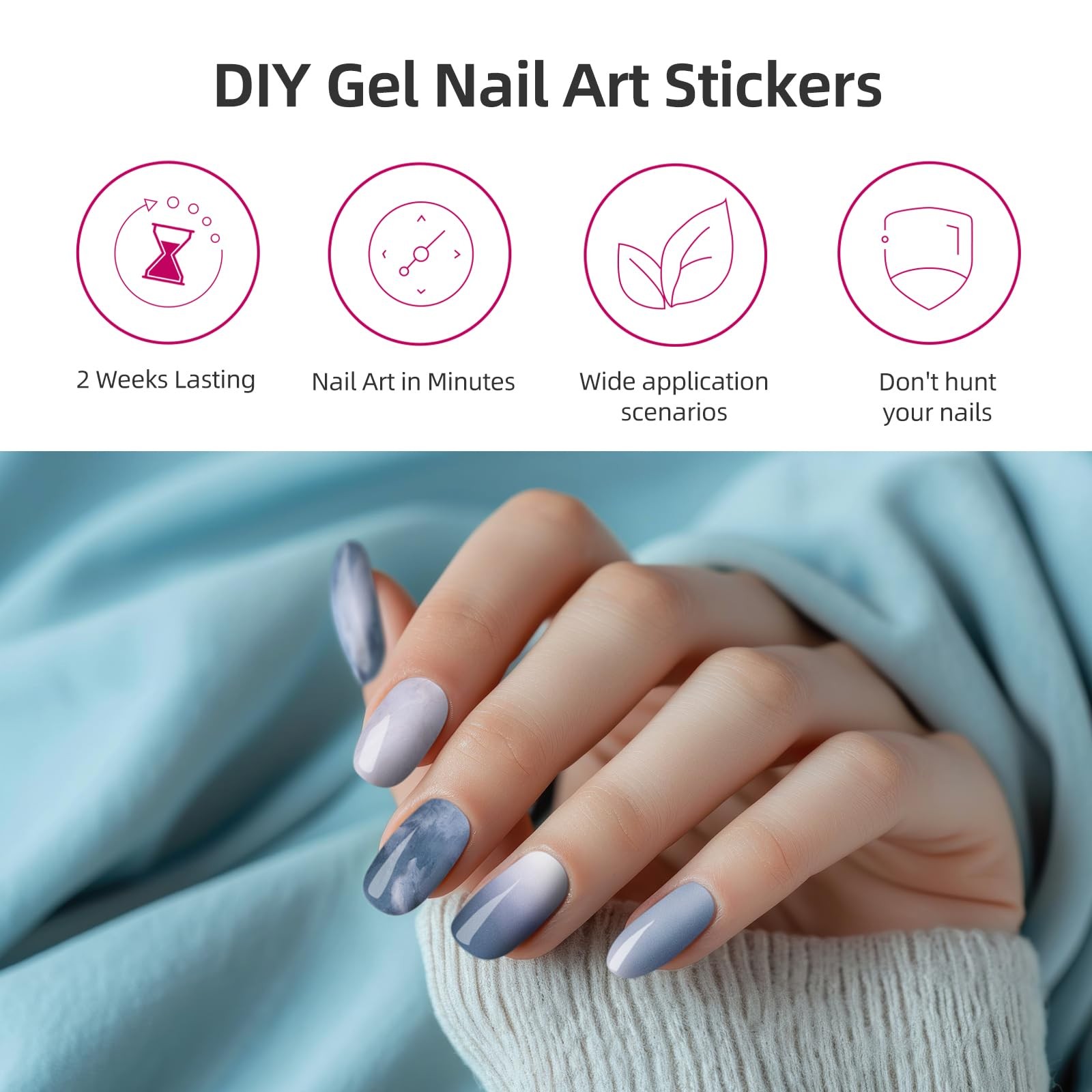 Semi Cured Gel Nail Strips, 28 pcs UV Stickers for F. Dreamy Waves