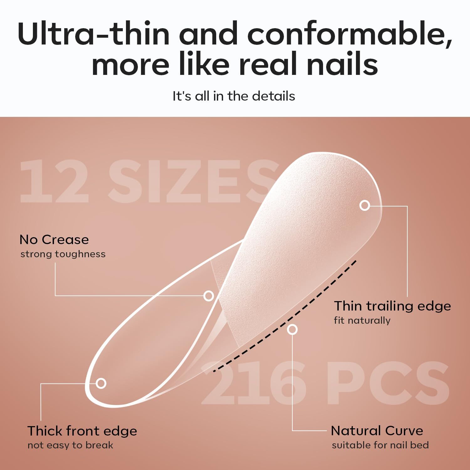 modelones Gel X Nail Kit, Short Almond x A2-Short-Almond-216Pcs