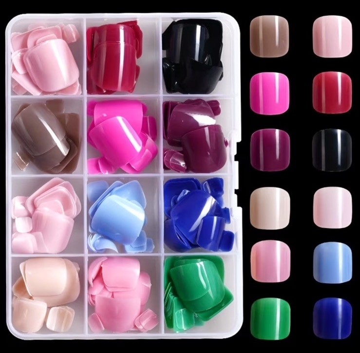 288Pcs Fake Press on Toenails Short Square. 12 Colors W Storage. Easy To Apply.