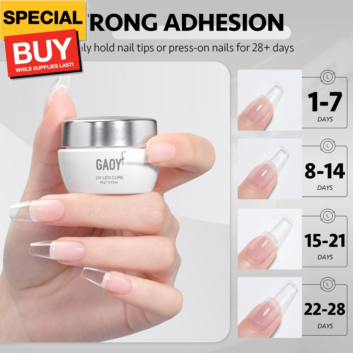 Solid Nail Glue Gel for Nail Tips, 15g Strong Solid Glue for Press Ons, False an