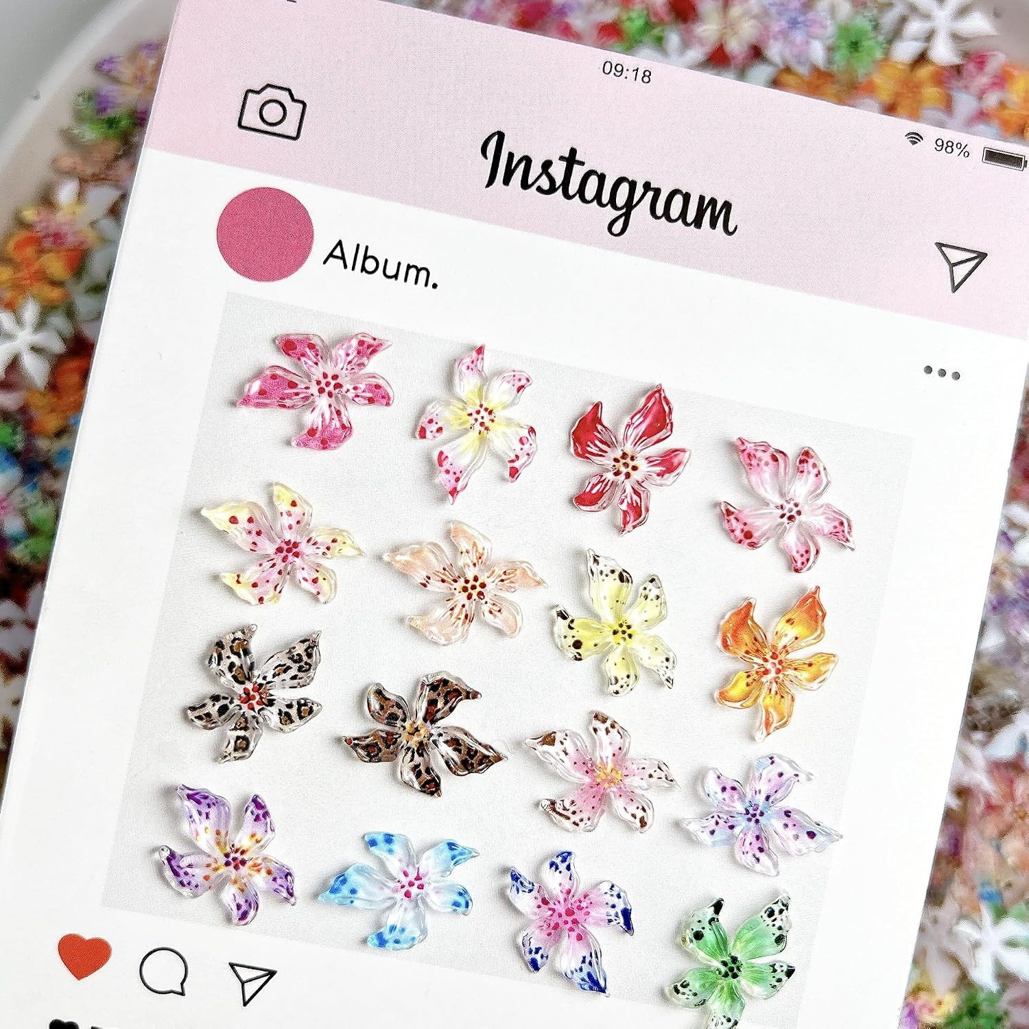 50Pcs Flower Nail Art Charms 3D Resin Hawaii Nail Art Supplies Hibiscus Floral N