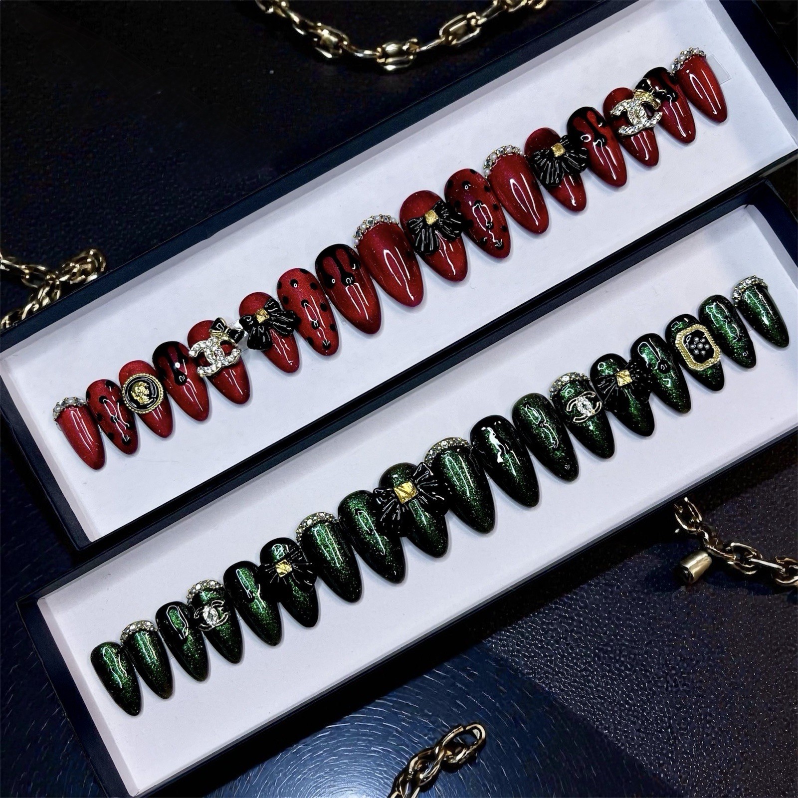 Emerald Heiress | Luxury Handmade Press-On Nails( Prep Kit Included)