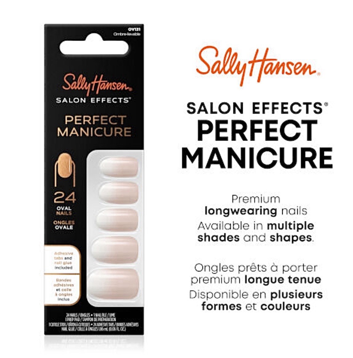 2pk Sally Hansen Salon Effects Perfect Manicure Medium Oval/Moon-ami OV161 NEW