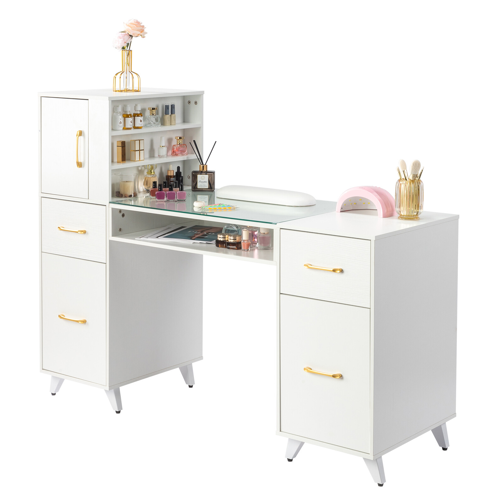 Manicure Table Nail Station Makeup Desk with Drawers Beauty Salon