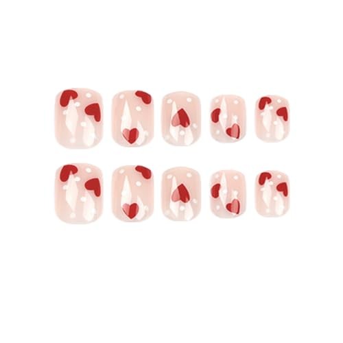 Heart Press on Nails Short Square With Design White Dots Love Fake square55