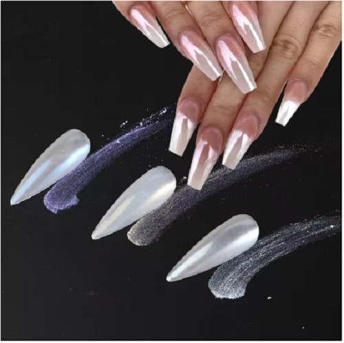 Moonlight Pearl White Nails Glitter Dust Chrome Aurora White Rubbing on Powder S