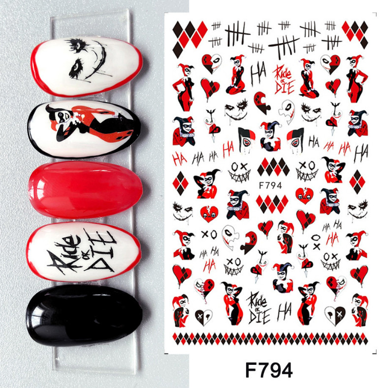 Halloween Nail Decal Sticker Clown Ride Die Joker Bloody Skull Evil Pumpkin NH13