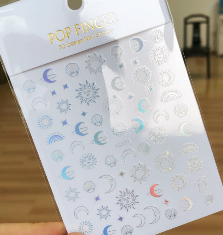 Star Moon Bronzing Heart Nails Gold Sliver Laser Spiritual Baddies Stickers NH26