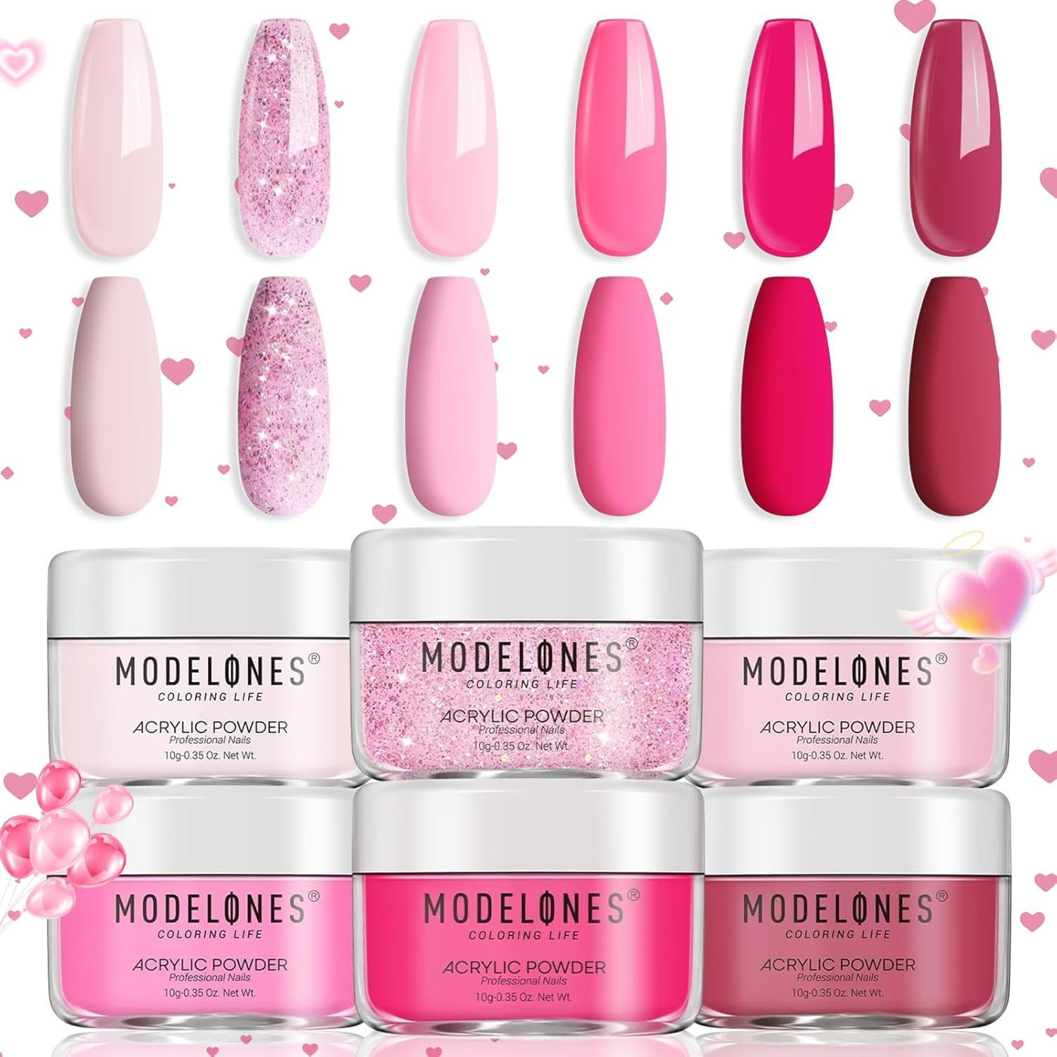 Pink Acrylic Powder 6 Colors Acrylic Nail Powder Kit Neon Glitter Summer Acrylic