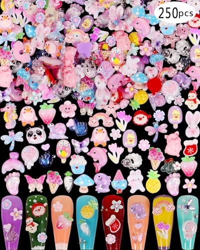1 Pack of 250pcs Cute & Sweet 3D Nail Charms for Acrylic Nails, Perfect for