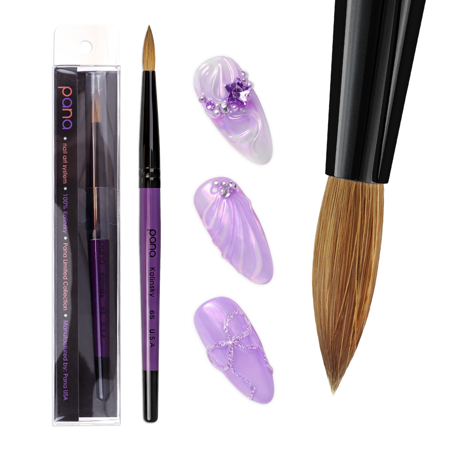 Pana Professional 100% Kolinsky Acrylic Nail Art Brush with Purple Wood Size 6