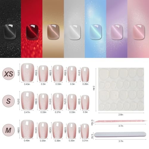 AIBEE Cat Eye Press on Nails-7 Colors Press On Nails Short Square 7 Mix Colors