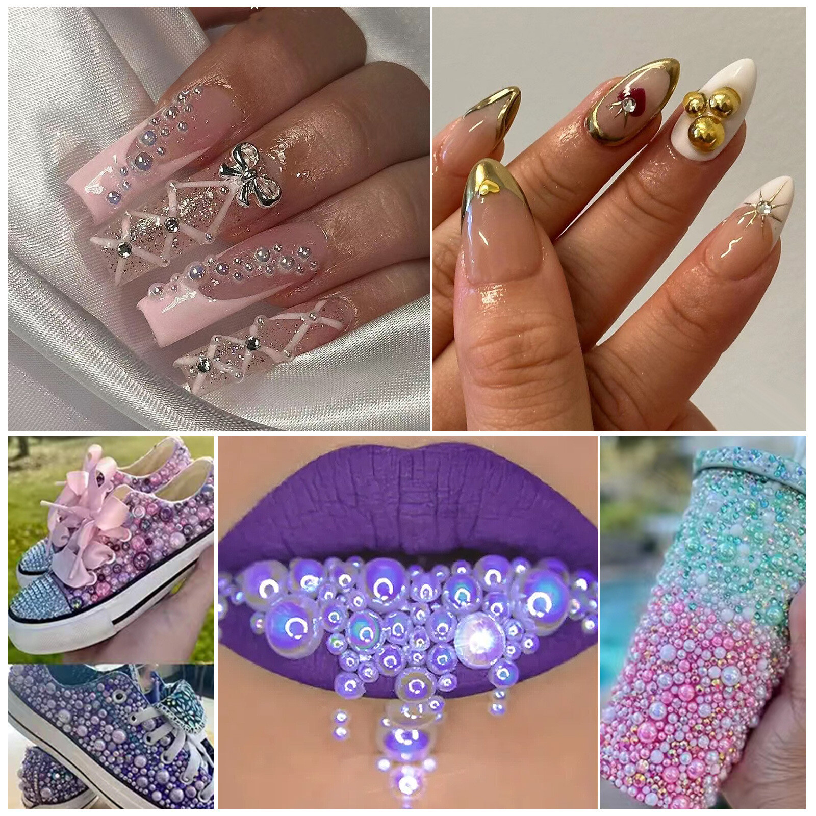 7 Grid Box 1.5mm-6mm Half Round Pearl Nail Rhinestones 3D Nail Art Design