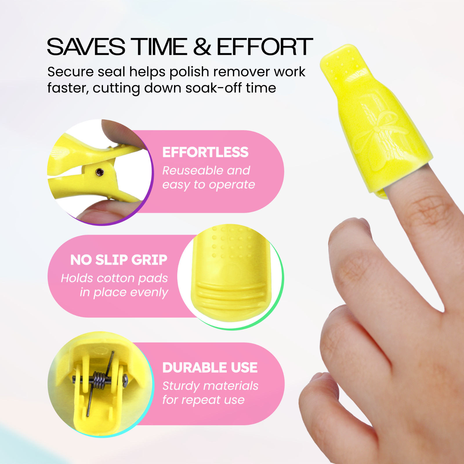 2pks Bow Ribbon Style Yellow Acrylic Nail Soak Off Finger Cap Clips Wrap Tool
