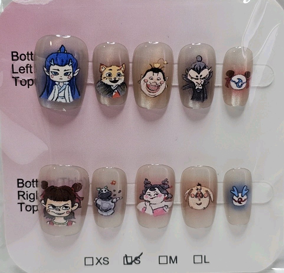 Press On Nails Cartoon Characters Mixed Colorful Cute Art Size S Set