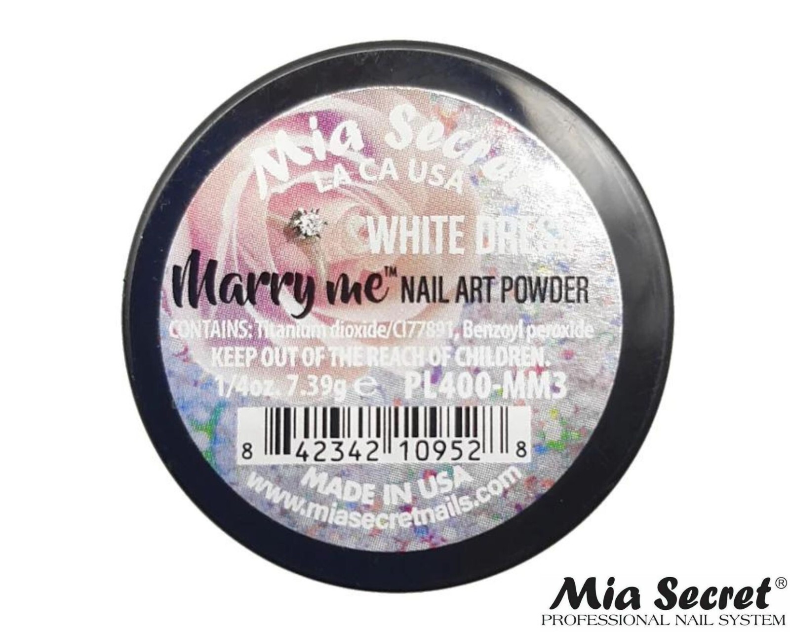 MIA SECRET Nail Art Powder 1/4oz- WHITE DRESS (MARRY ME COLLECTION)