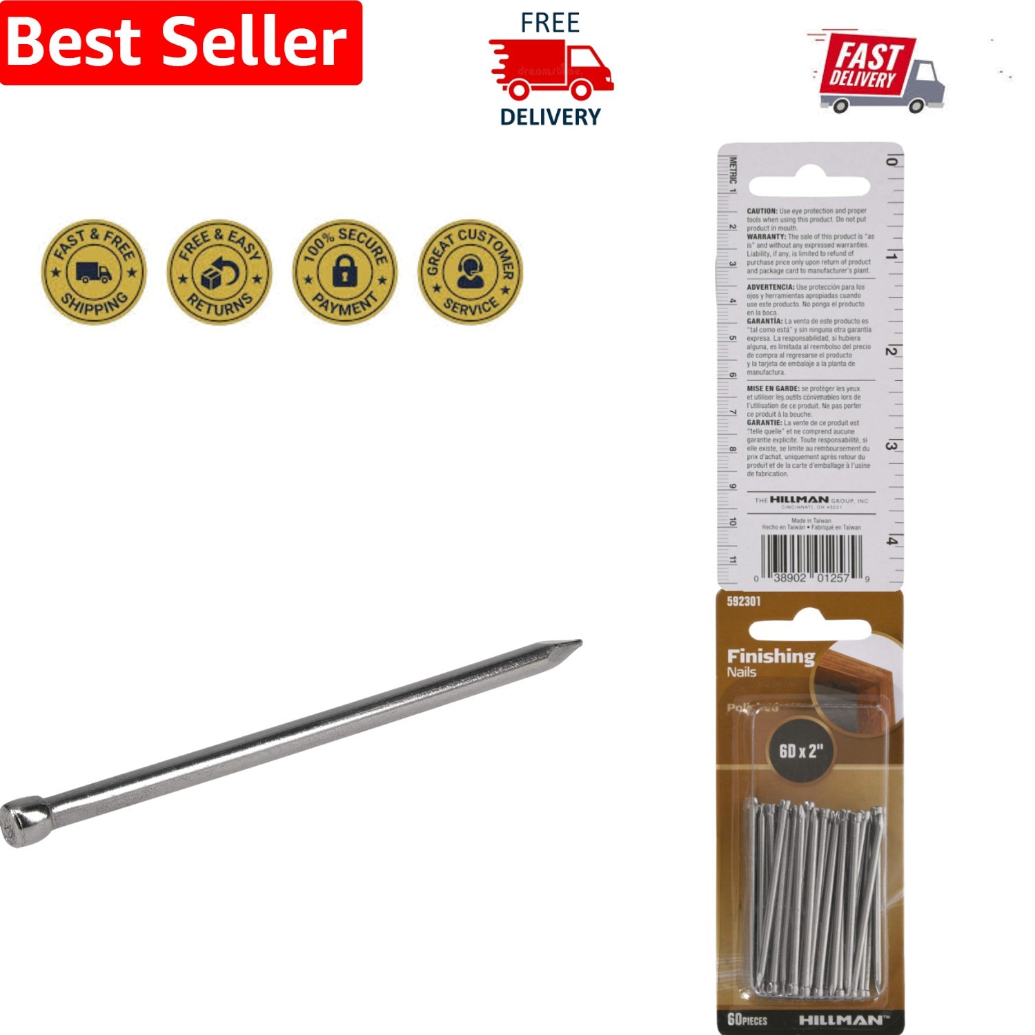 60-Piece Polished Finishing Nails 6D x 2″ – Ideal for Cabinetry and Molding