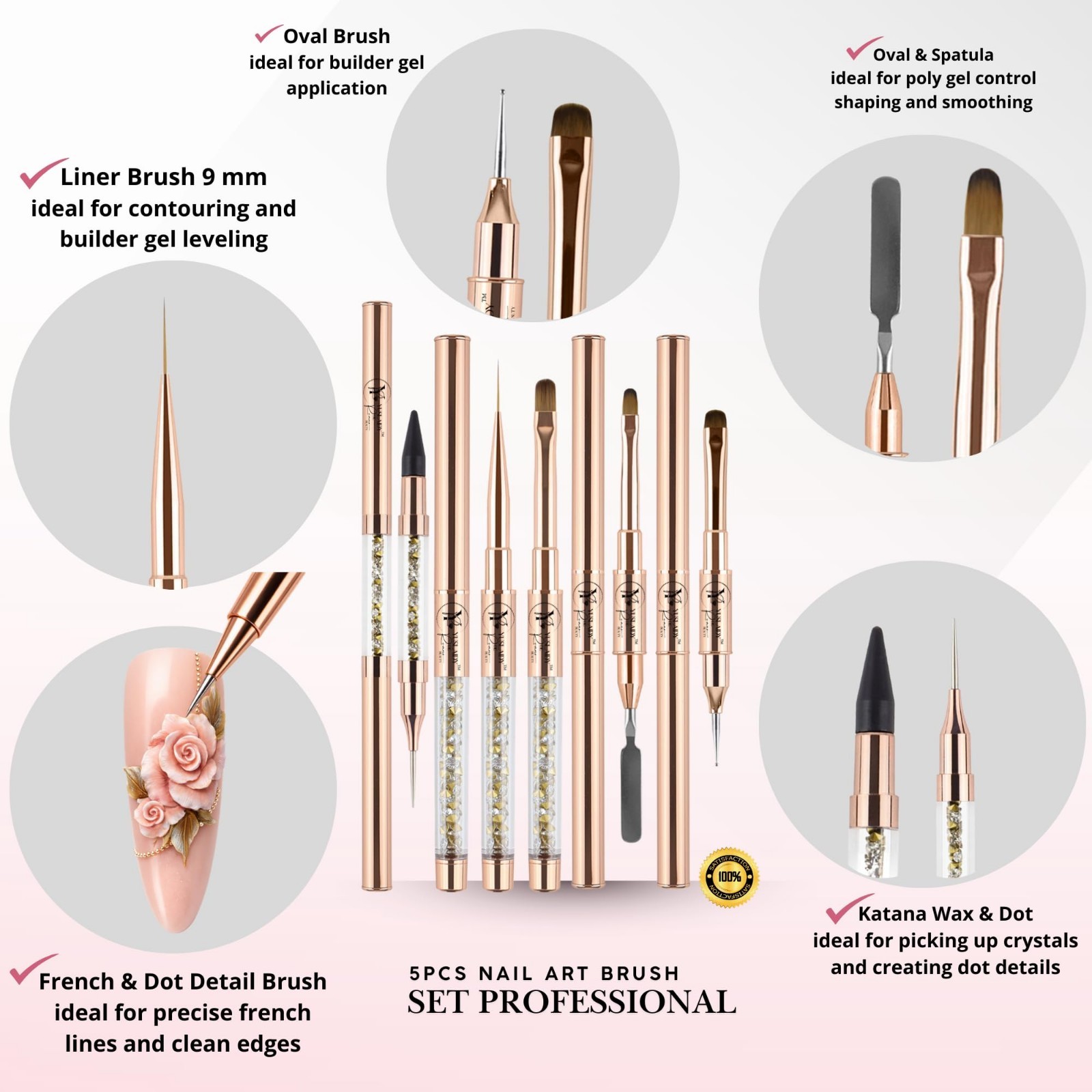 Double Ended Nail Builder Gel Brush Set – French Tip & Hard Gel Brushes for Nail