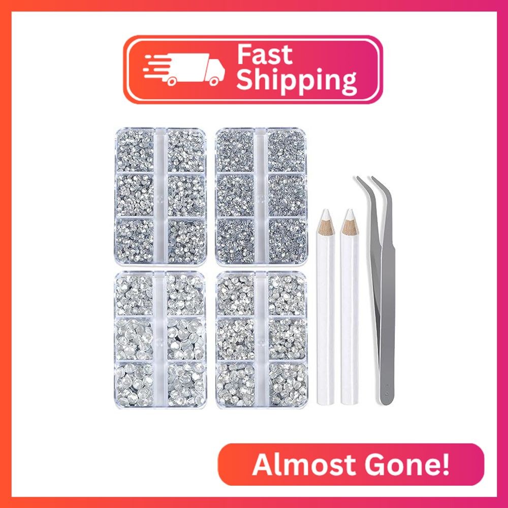 QOGIR 10000 Pieces 5 Mixed Size Clear Hotfix Rhinestones for Crafts Clothes Nail