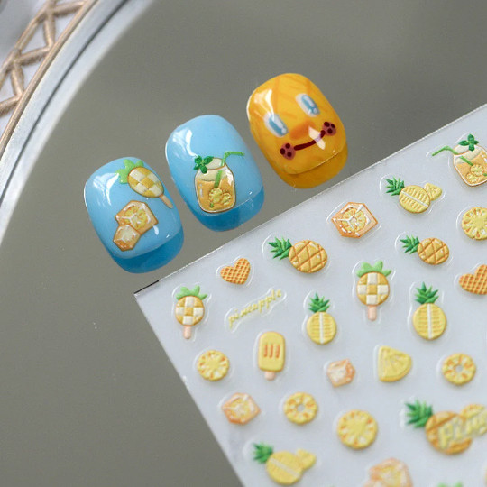 5D Pineapple Nail Art Stickers, Fruits Nail Decal, Embossed Nail Stickers (283）