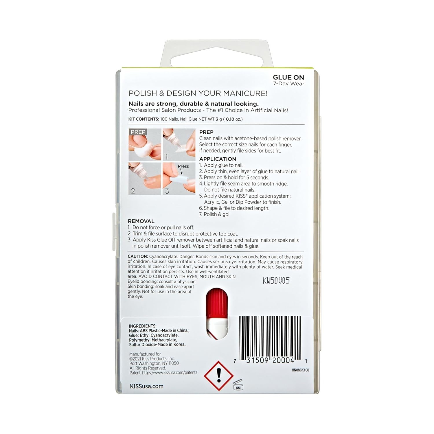 KISS 100 Tips False Nail Kit, Curve Overlap Style, Long Length, Long Lasting