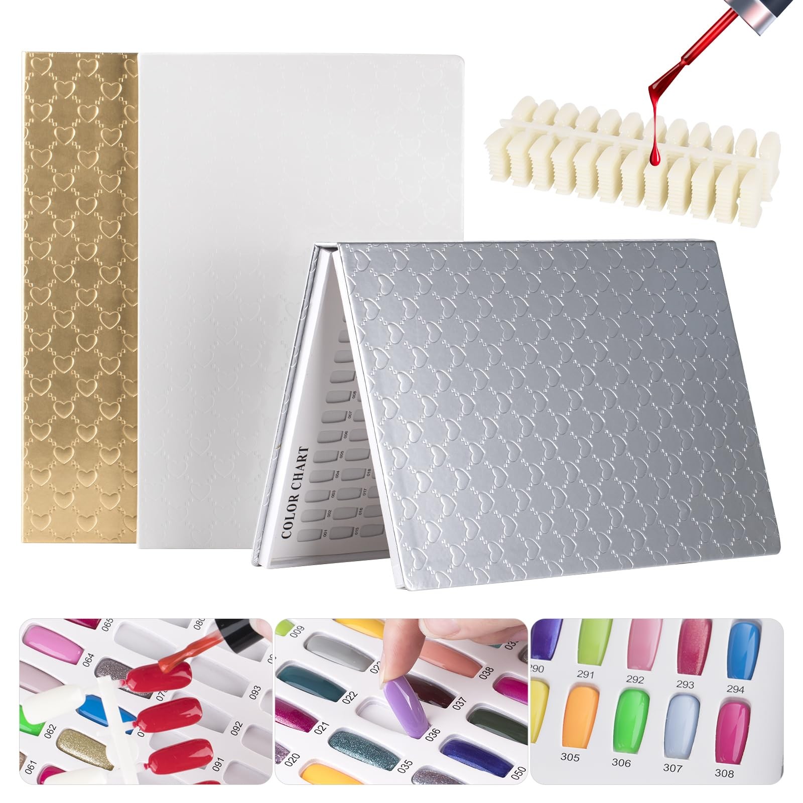 Acycion2A 308 nail display chart with 360 false nail tips (Silver)