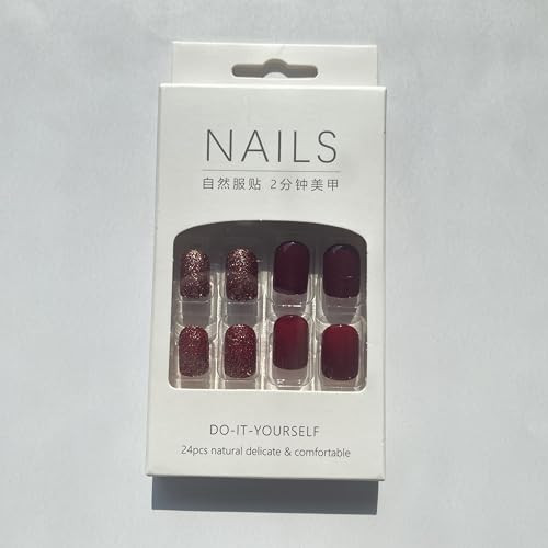 Burgundy Press on Nails Short False Nails Solid Color style14-Burgundy fall