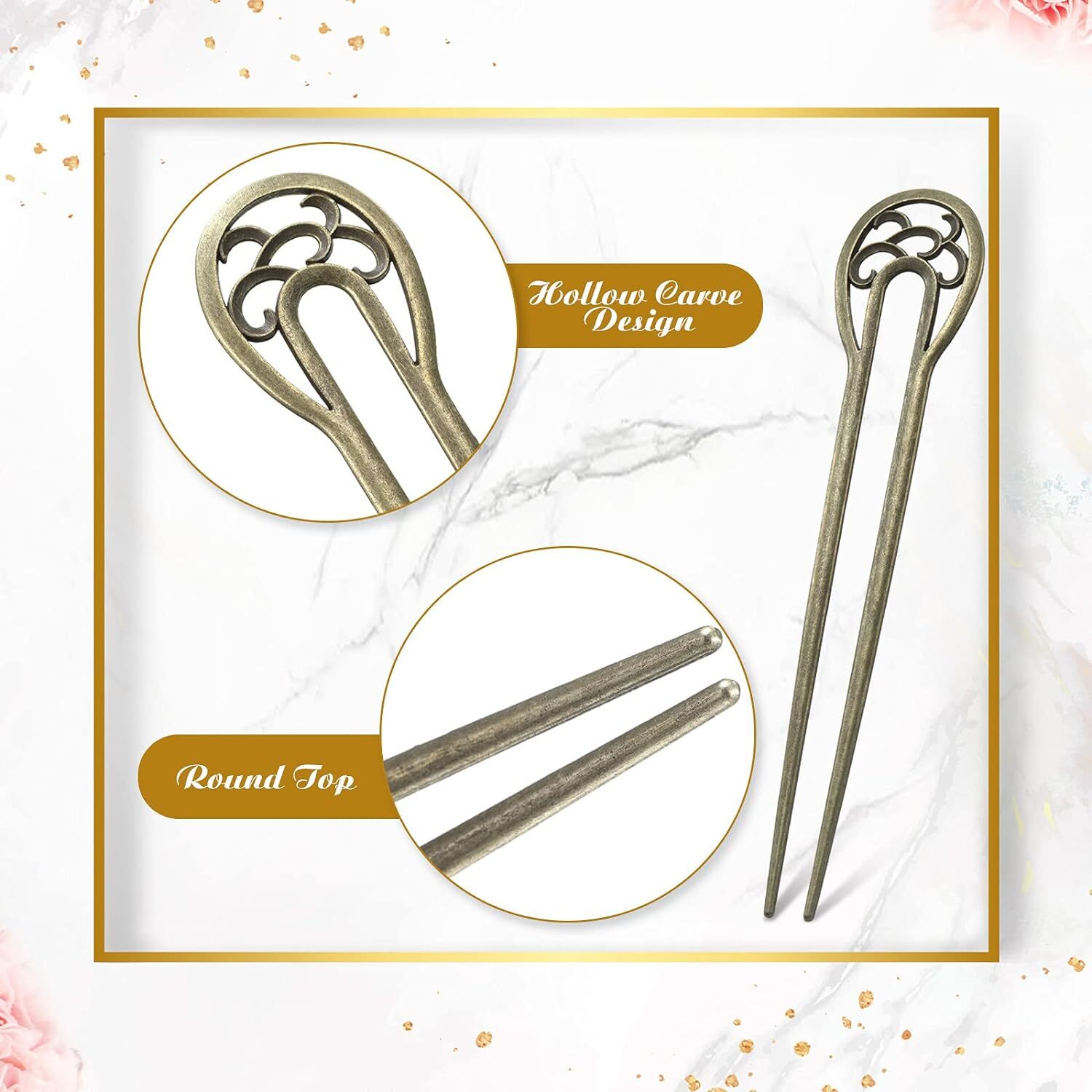 2 Pieces Nordic Classical Metal U Shaped Hairpin Vintage Hair Sticks Bronze