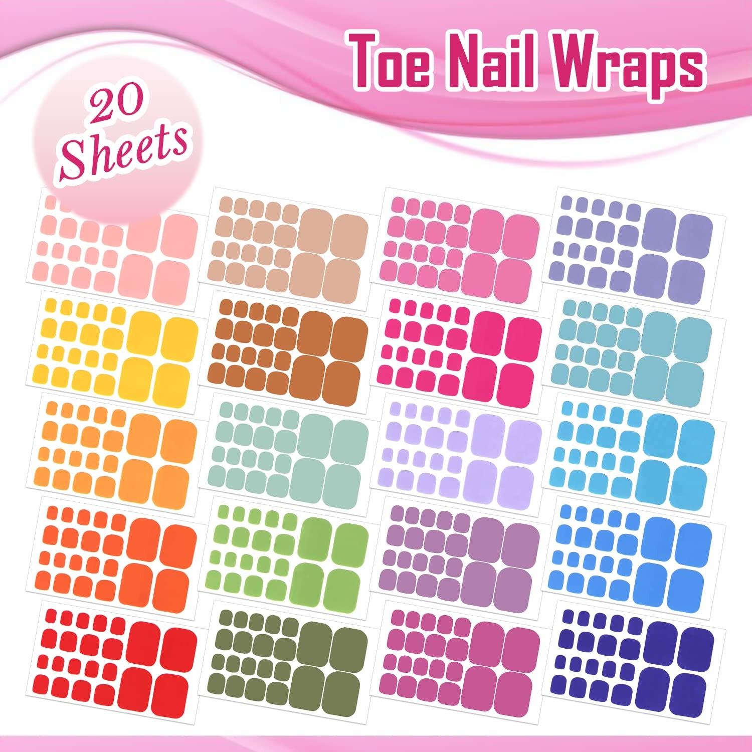 SILPECWEE 20 Sheets Toe Nail Stickers Full Nail Wraps for Women Solid Color T…