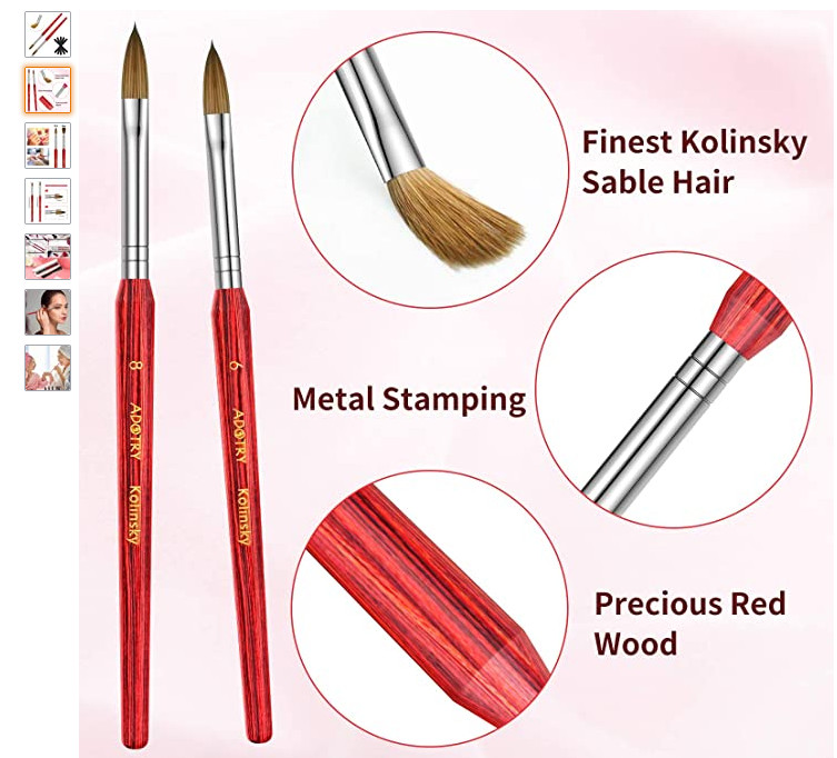 Nail Brush 100% Pure Kolinsky Hair Acrylic Nail Art Brush Red Wood Pen Nail Brus