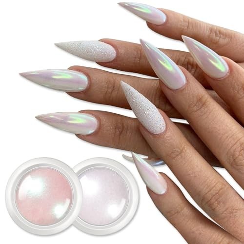 White Pearl Chrome Nail Powder Chameleon Aurora Mermaid Pigment Glitter Dust
