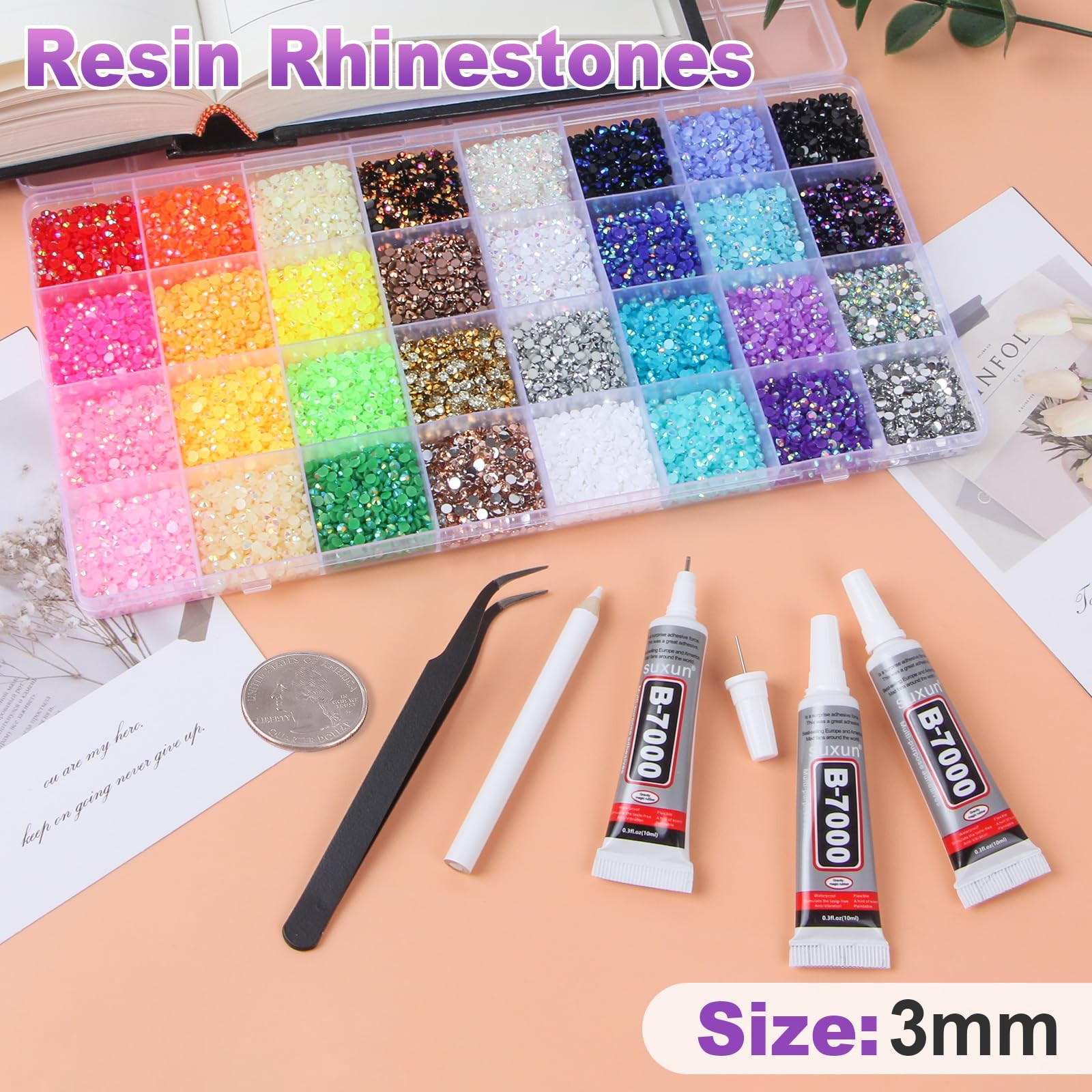 45000Pcs 32 Colors Resin Jelly Rhinestones for Bedazzling, 3mm Multicolor Fla…