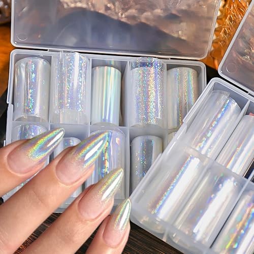 10 Rolls Aurora Nail Foil Transparent Laser Nail Transfer Foils Aurora-12