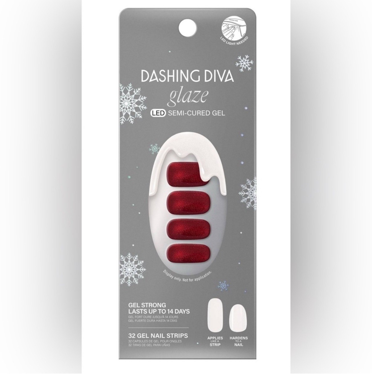 Dashing diva glaze press on nails ruby red apple 32 ct – led light needed