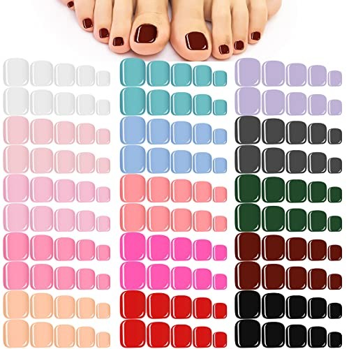 Maitys 720 Pieces Fake Toenails Short False Toe Nails Press On Square Solid