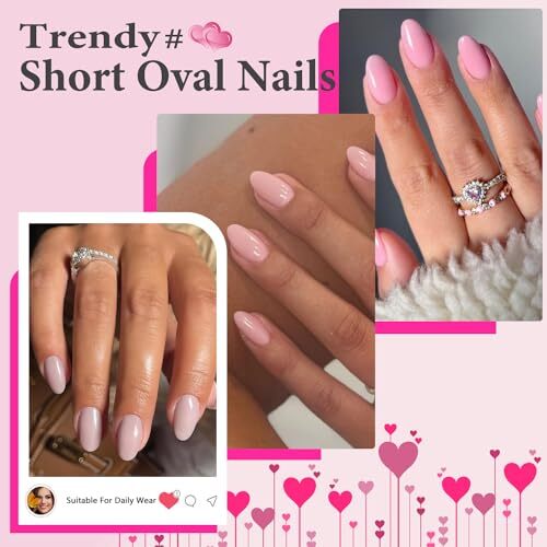 Pastel Peach Pink Press On Nails Short Oval,Natural Round glossy pastel pink