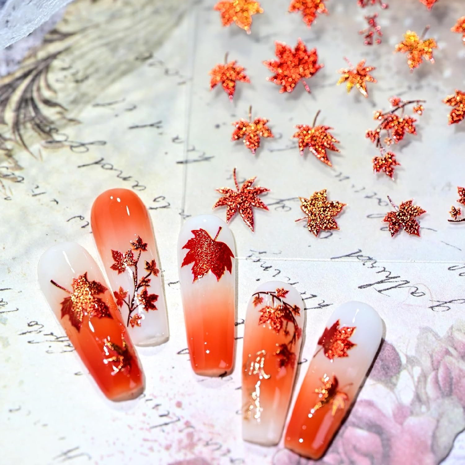 1 Sheet 5D Embossed Autumn Maple Leaves Nail Stickers for Nail Art Thanksgiving