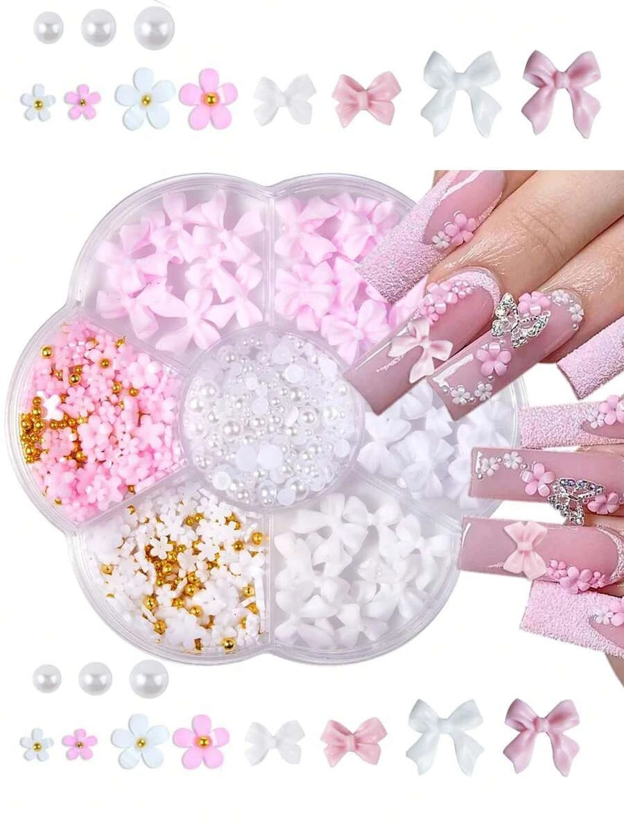 3D Flower Nail Charms Acrylic Petal Rhinestone Nail Art Decorations