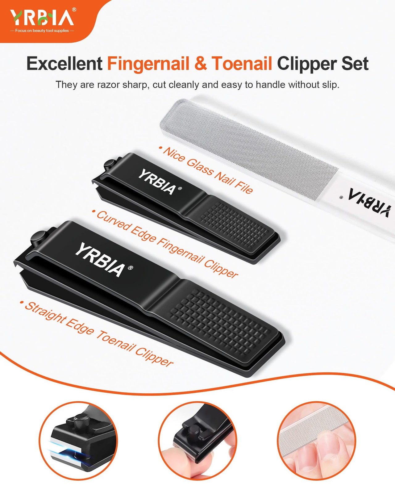 Nail Clippers with Glass Nail File, YRBIA Ultra Sharp Nail Clipper Set, Profe…