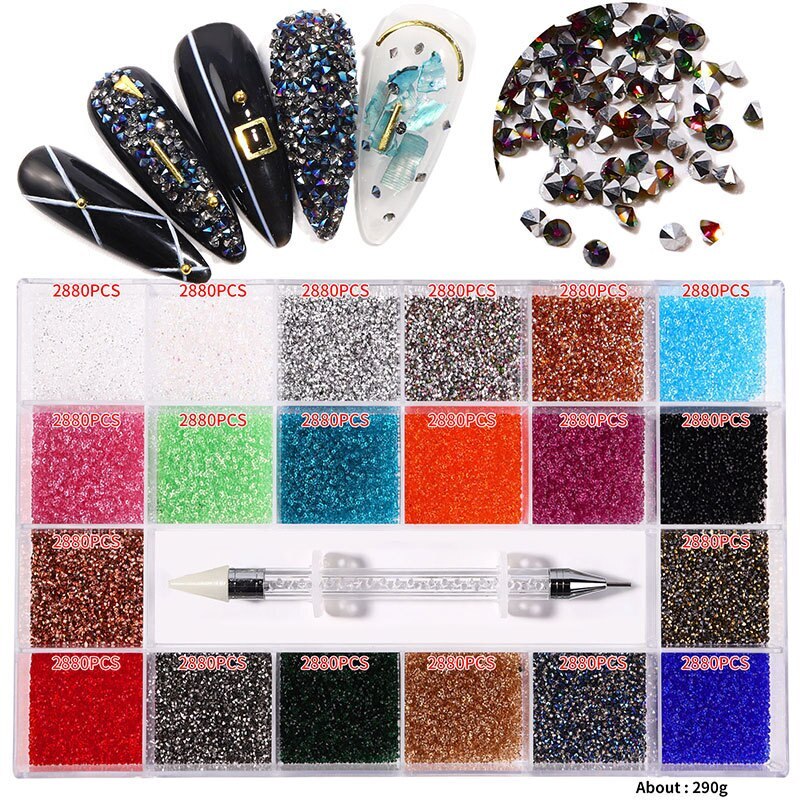 3100PCS/Boxed Luxury Rhinestone Nail Art Jewelry Set Glass Nail Crystals Box