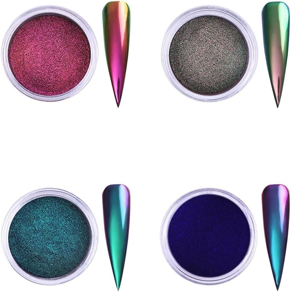 4pcs Chameleon Effect Nail Glitter Powder Set – Mermaid Metallic Shine
