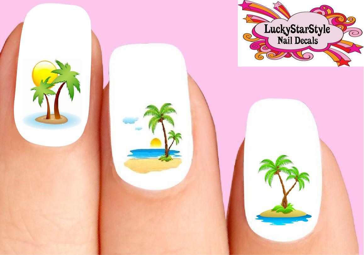 Waterslide Nail Decals Set of 20 – Beach, Palm Trees, Sunset Assorted