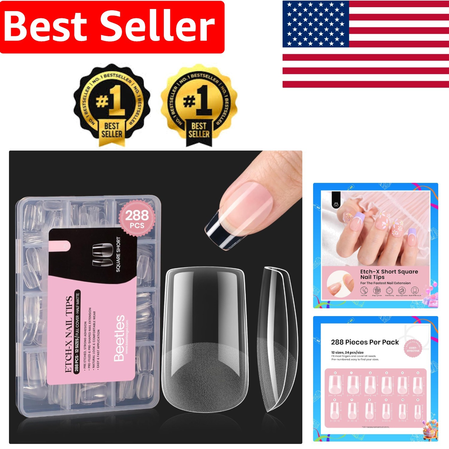 Half Matte Full Cover Short Square False Nails – 288 PCS Set for DIY Extensions