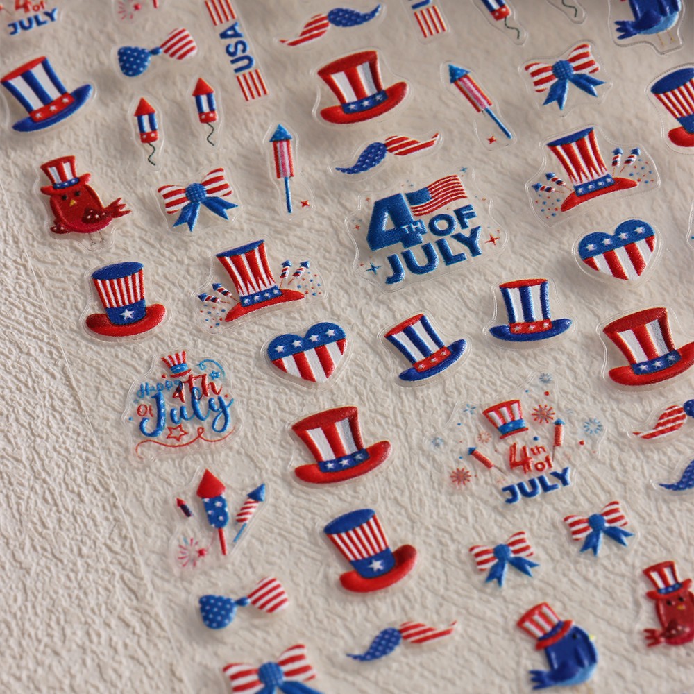 4th of July DIY Nail Stickers Independence Day Nail Art 3D American Flag Sticker