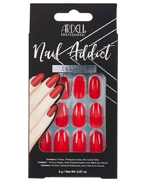 Ardell Nail Addict Press-On Nails Set Cherry Red, Almond-Shape