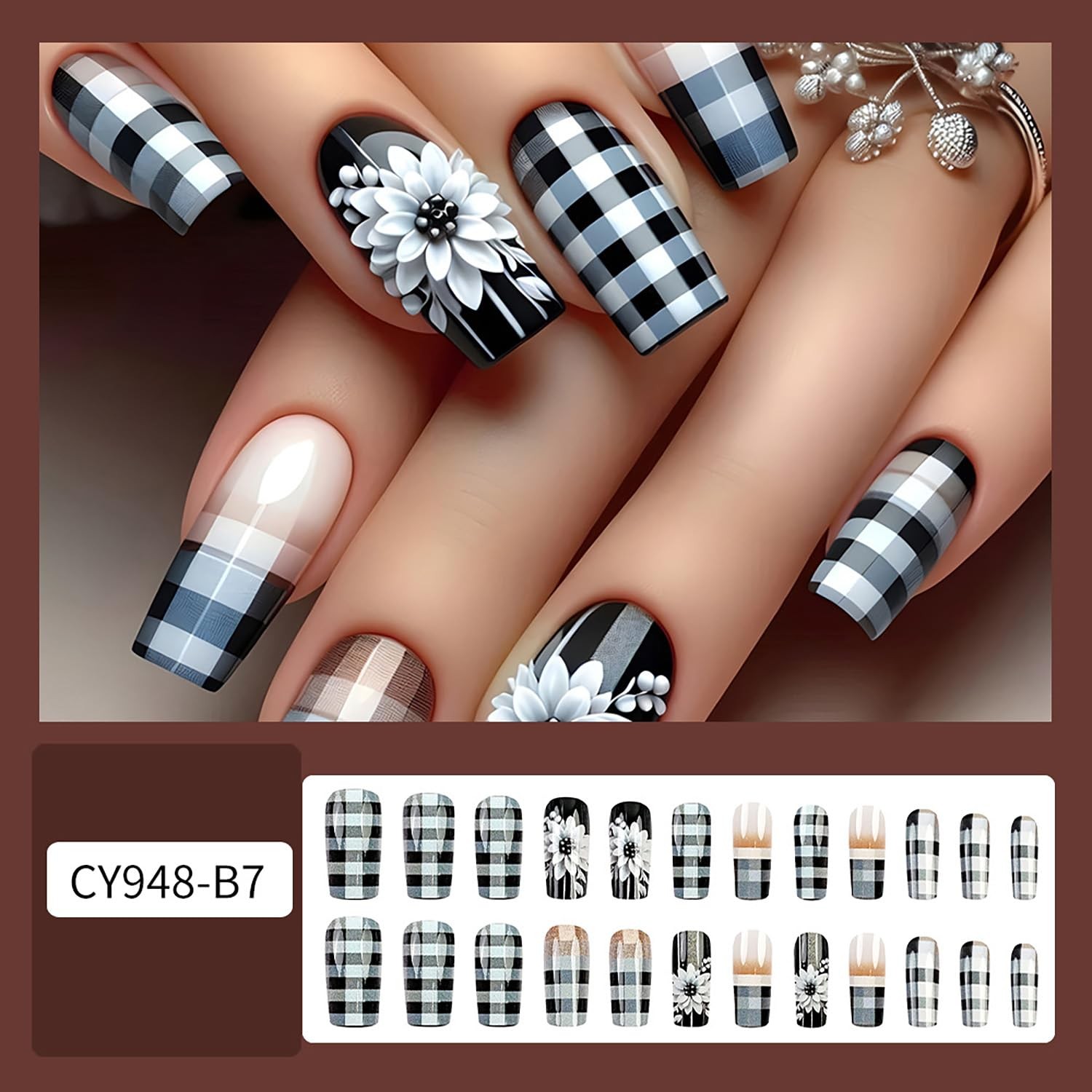 Press on Nails Medium Square Shaped Acrylic Medium Square Shaped False Nails …