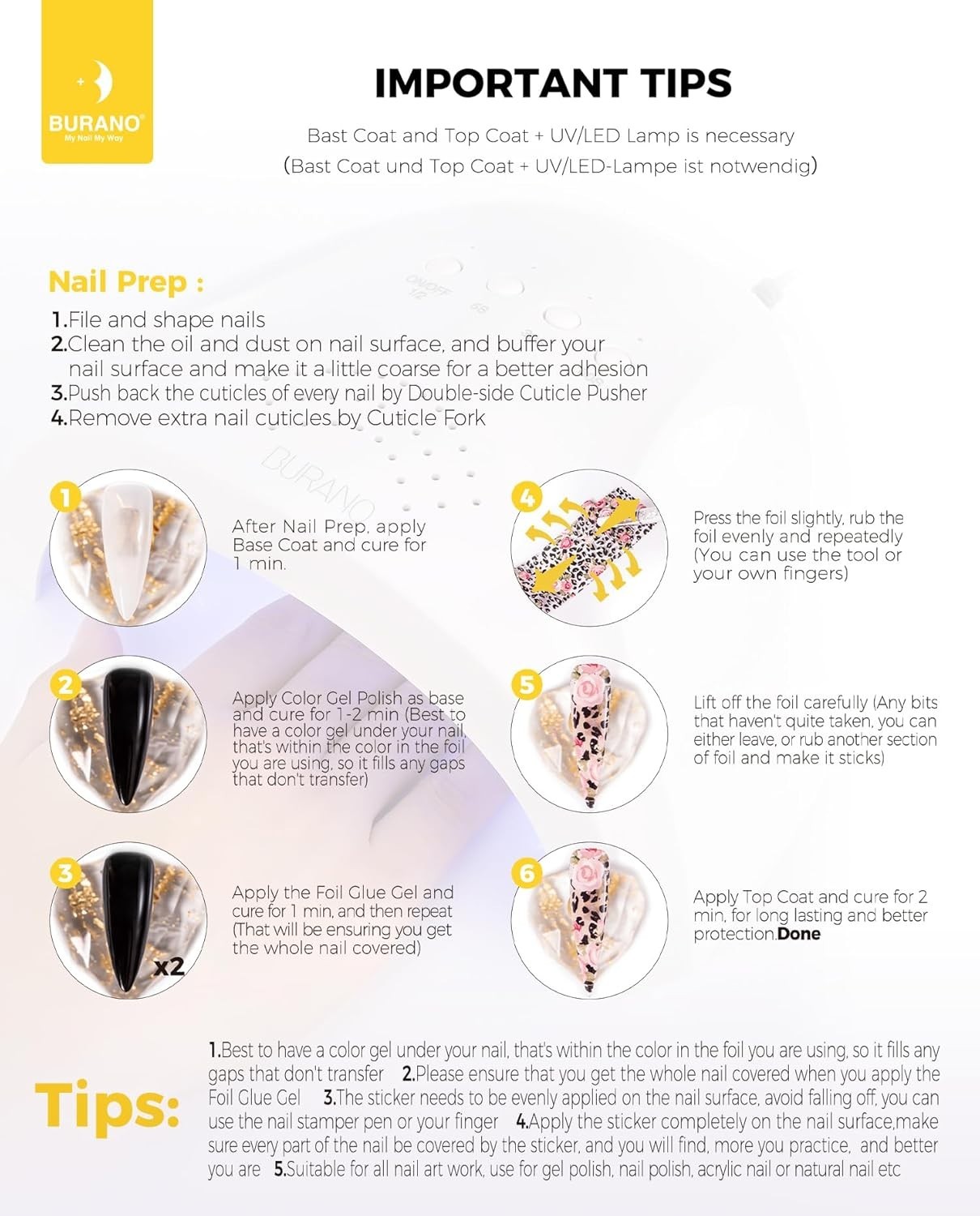 Nail Art Foil Glue Gel, 5ML 2 Bottles with 60PCS Foils Sticker, Nails Designe…