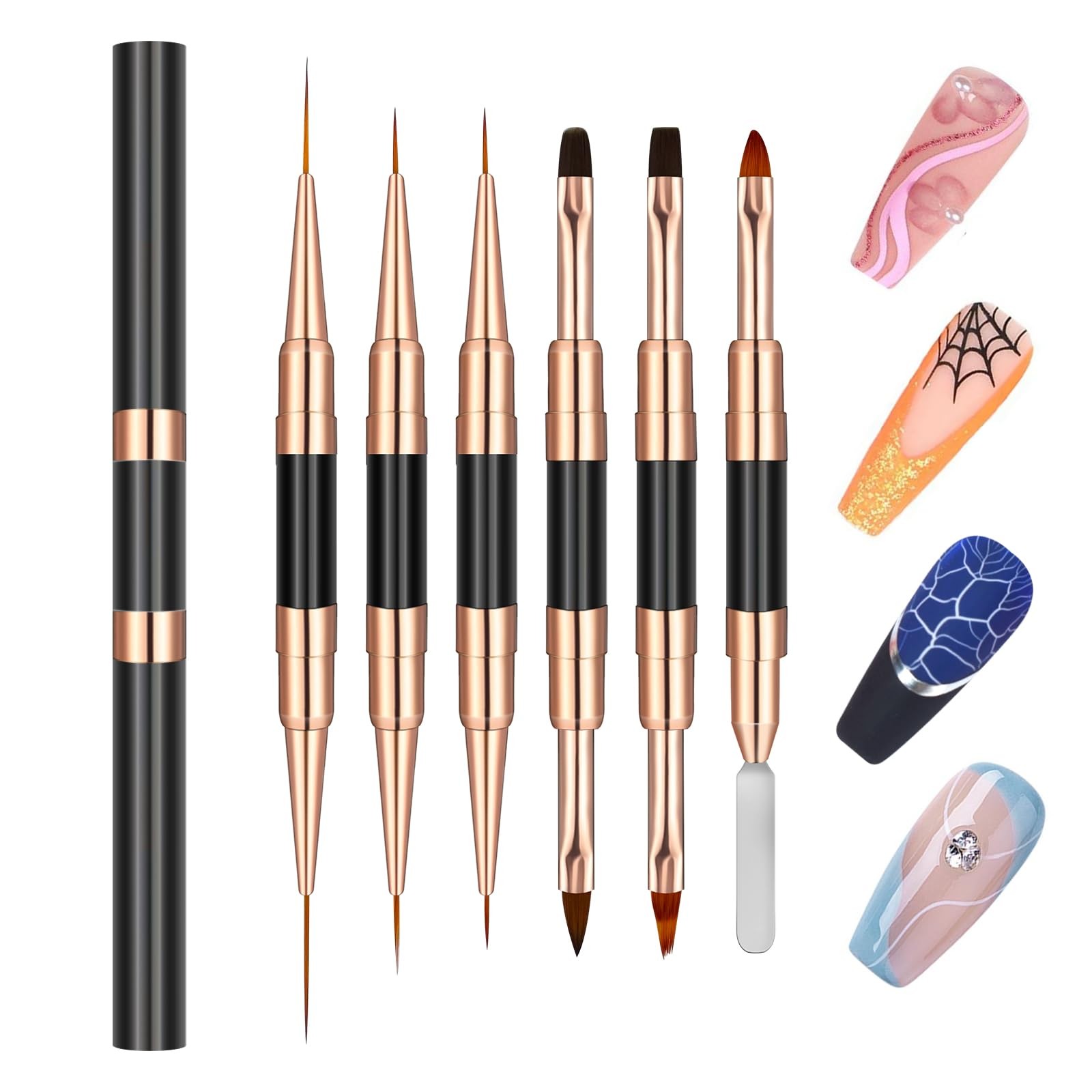 Double-Ended Acrylic Nail Art Liner Brushes, 6Pcs Gel Polish Black