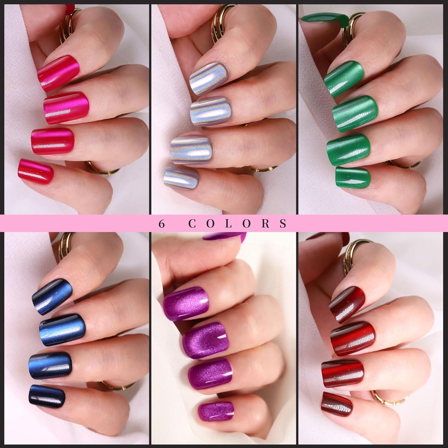 180PCS Cat Eye Press On Nails, Short Square Full Cover Fake Nails with Adhesive
